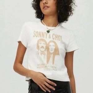 Free People Daydreamer Sonny & Cher Poster Shrunken Graphic Tee vintage white.